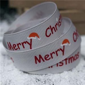 Go Grosgrain - 15mm Merry Christmas Hat Silver/Red
